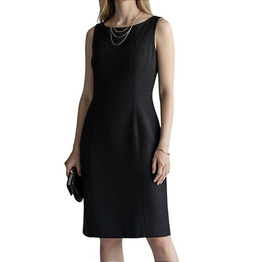 Talbots Petite Black Textured Sleeveless Sheath Silk Dress 14P Business Casual